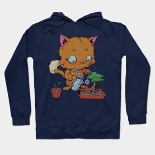 Orange Cat Watering a Bonsai Tree and Plants Hoodie